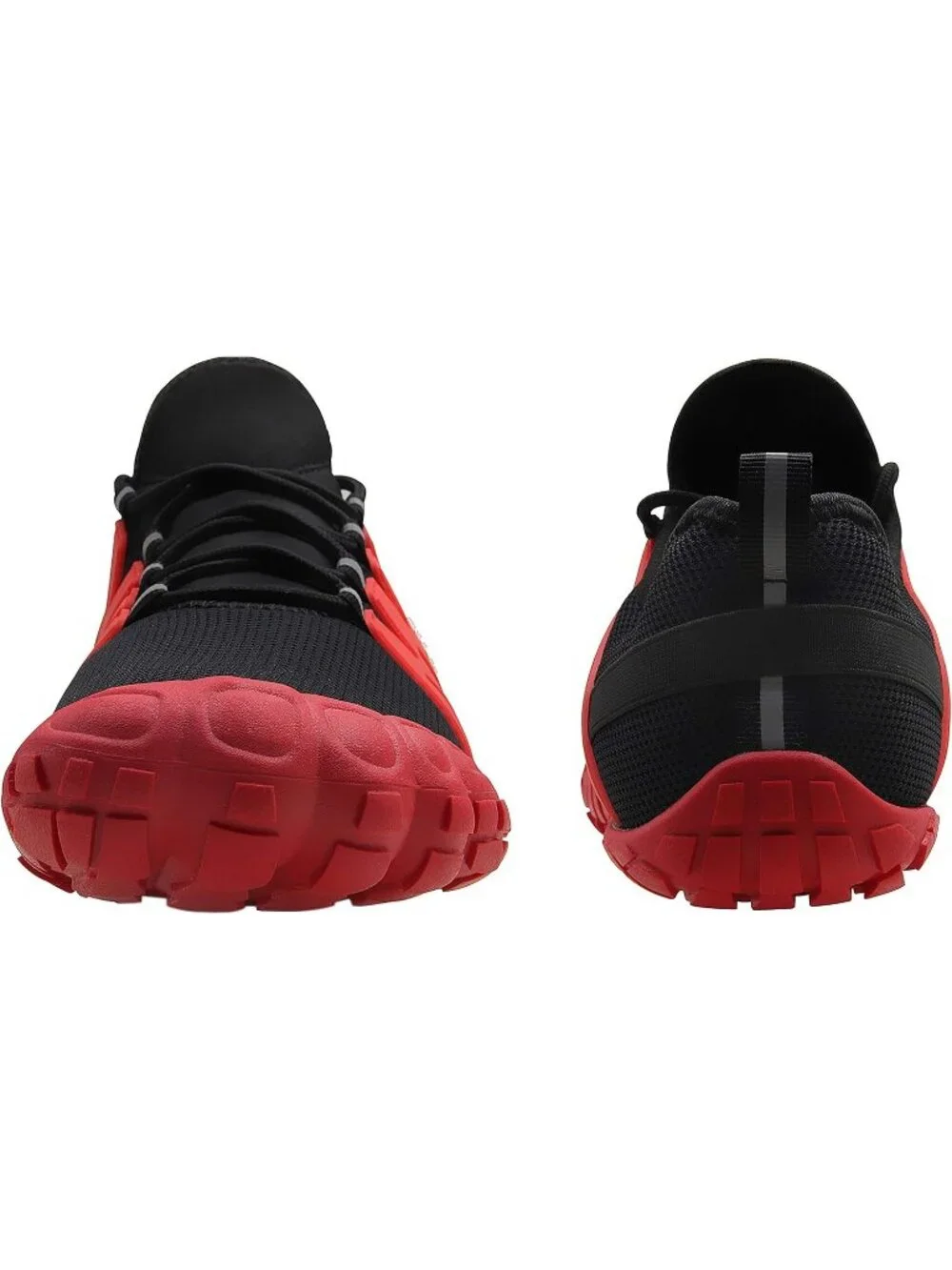 Weweya Mens Black Red Rubber Minimalist Barefoot Wide Toe Lace Up Athletic Shoes